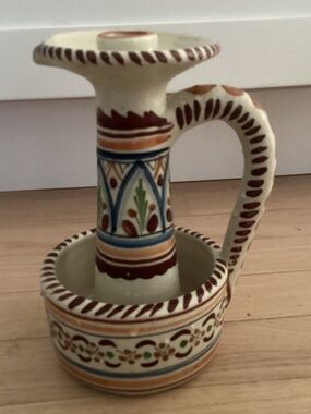 Hand-Painted Folk Art Pottery Candle Holder – Boho Cottagecore Studio Ceramic